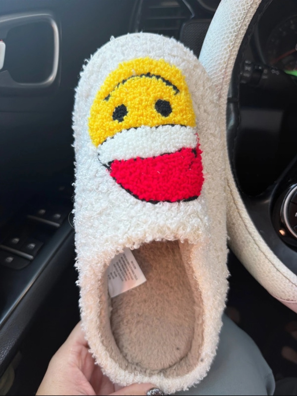 White Emoji Plush Slip-On Shoes